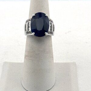 Estate Sterling Silver 925 Ring Size 5 Oval Royal Blue Gemstone 9.7g Statement